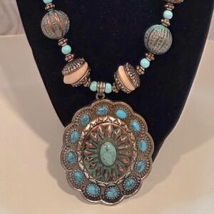 Turquoise and Silver Pendant Necklace